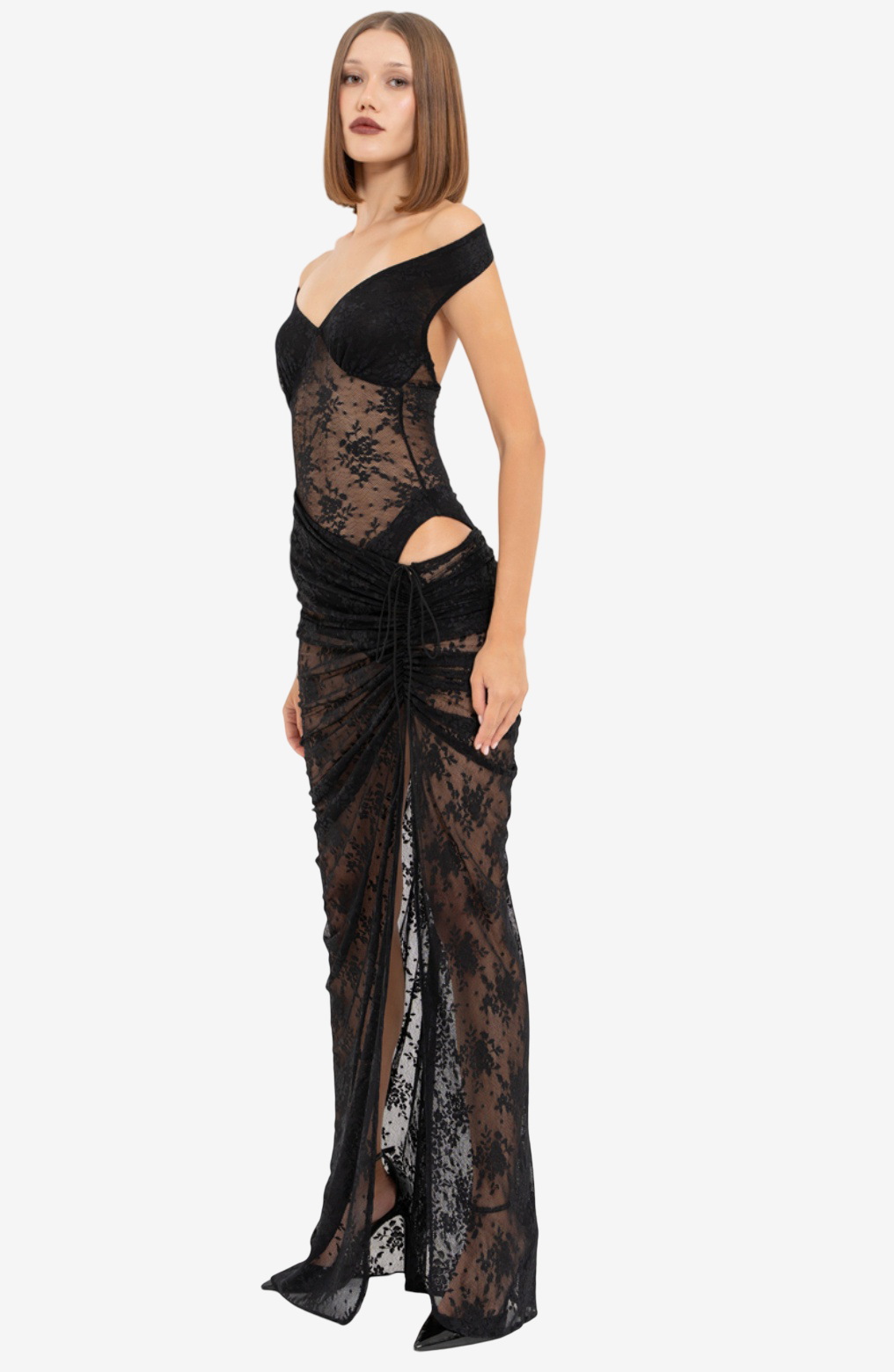 Off-the-Shoulder Lace Bodysuit & Split Maxi Skirt Set