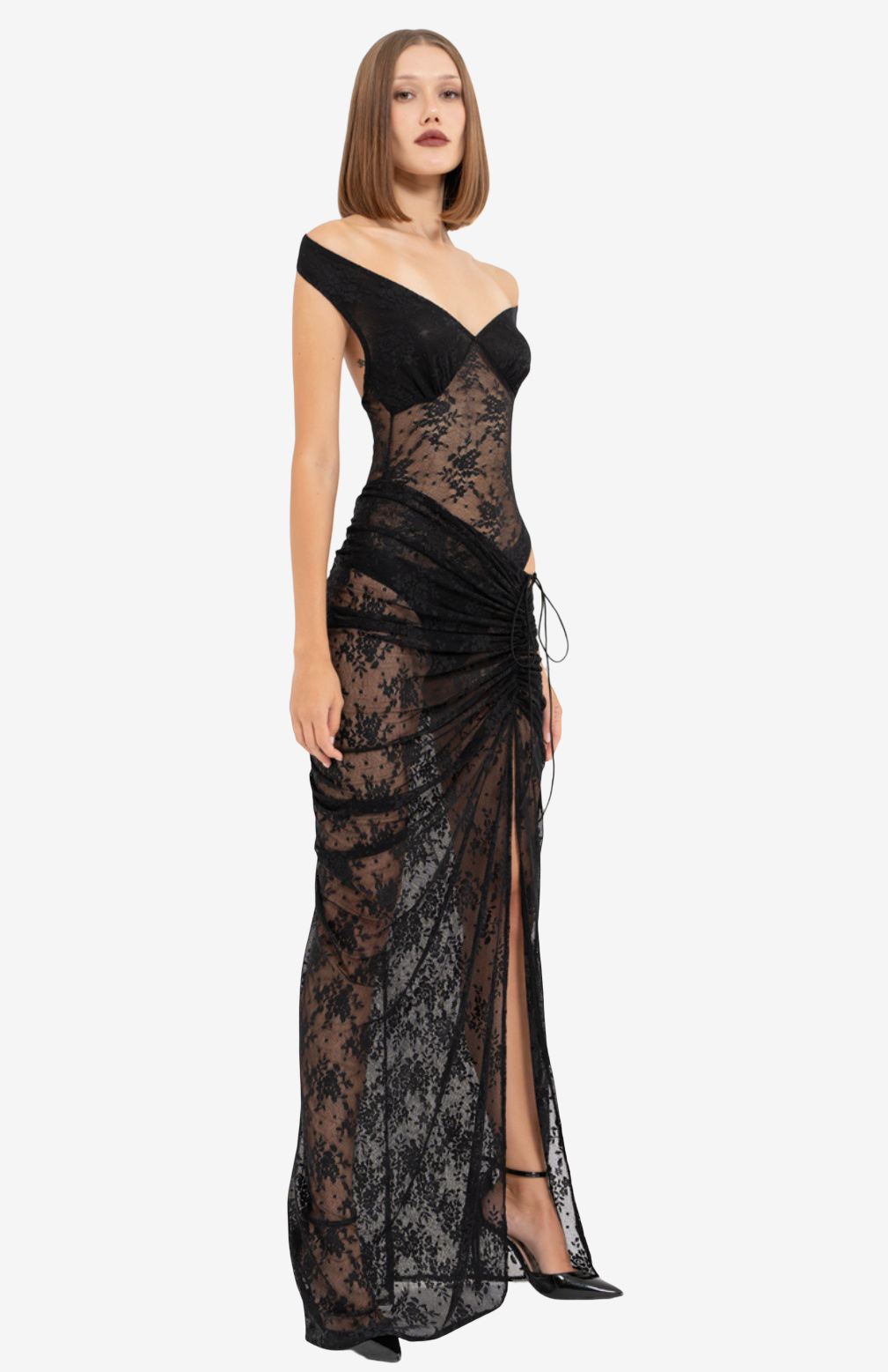 Off-the-Shoulder Lace Bodysuit & Split Maxi Skirt Set