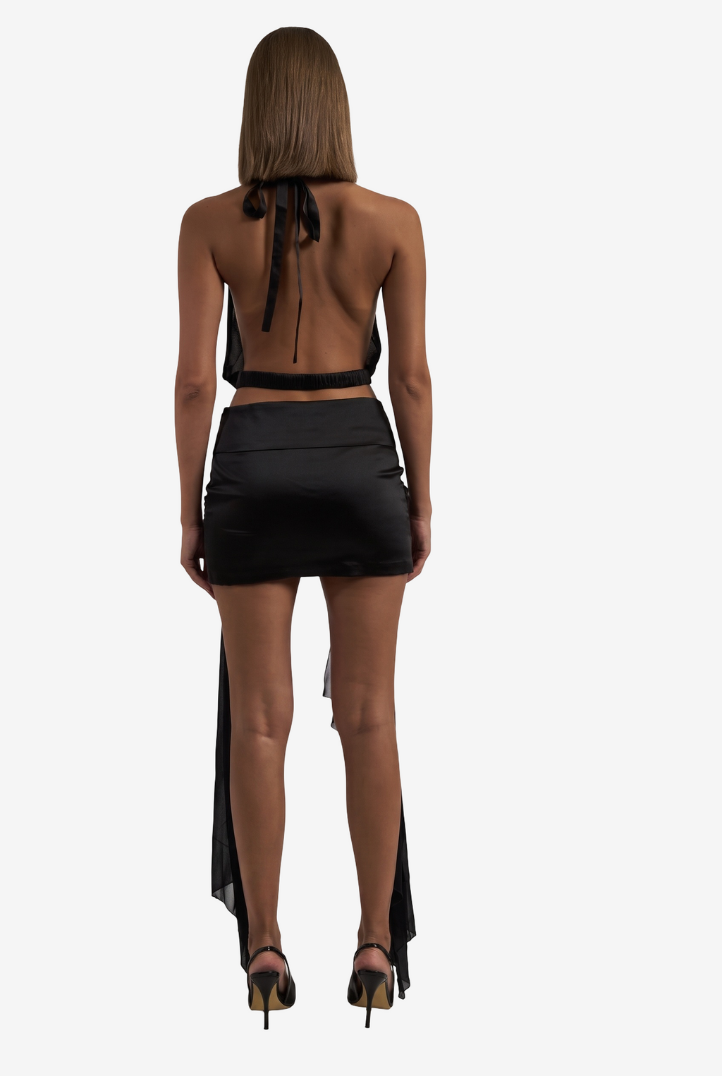 Cowl-Neck Top & Mini Skirt with Embellished Belt-Accent