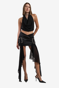 Cowl-Neck Top & Mini Skirt with Embellished Belt-Accent
