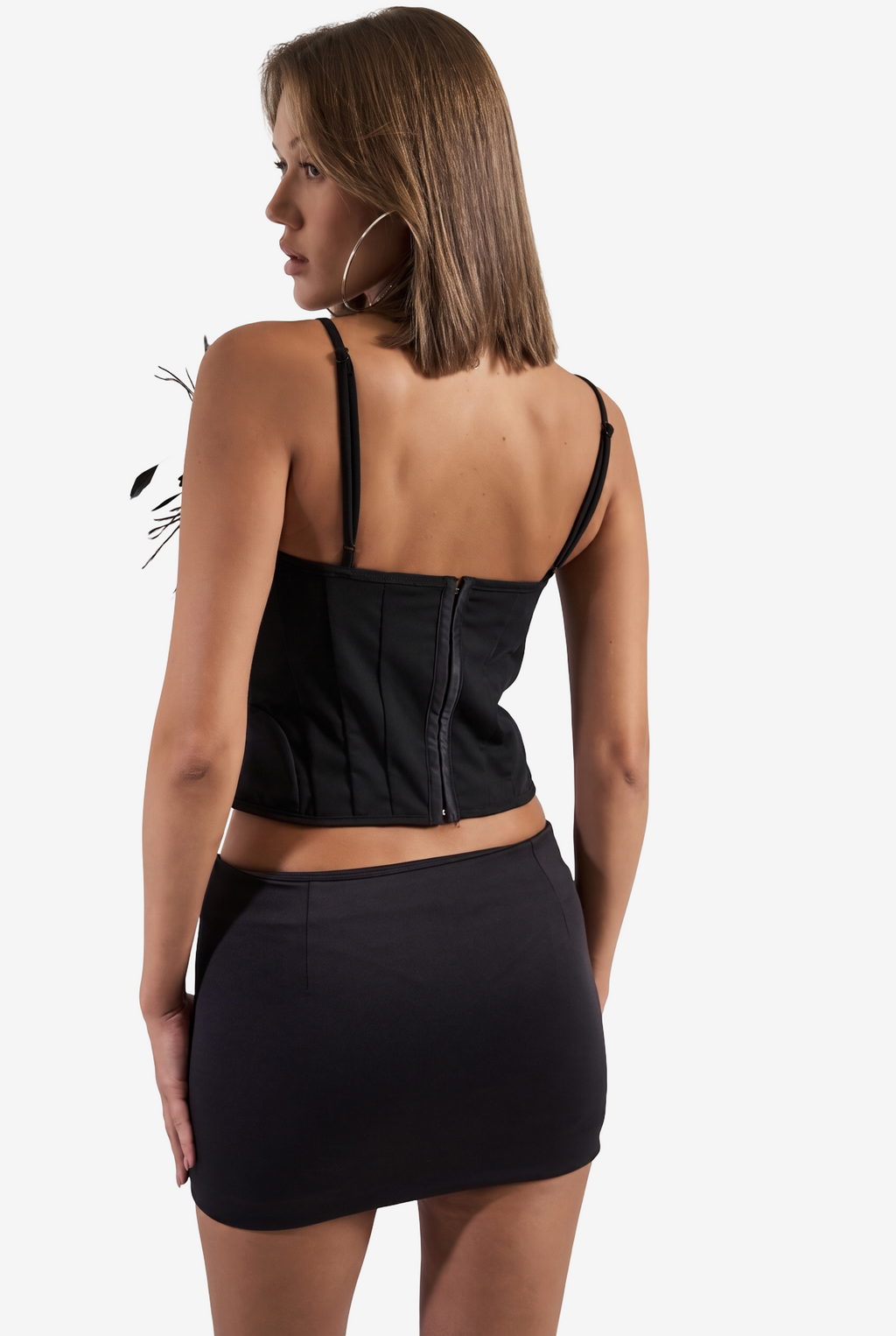 Faux Feather-Accent Bustier & Eyelet Mini Skirt Set