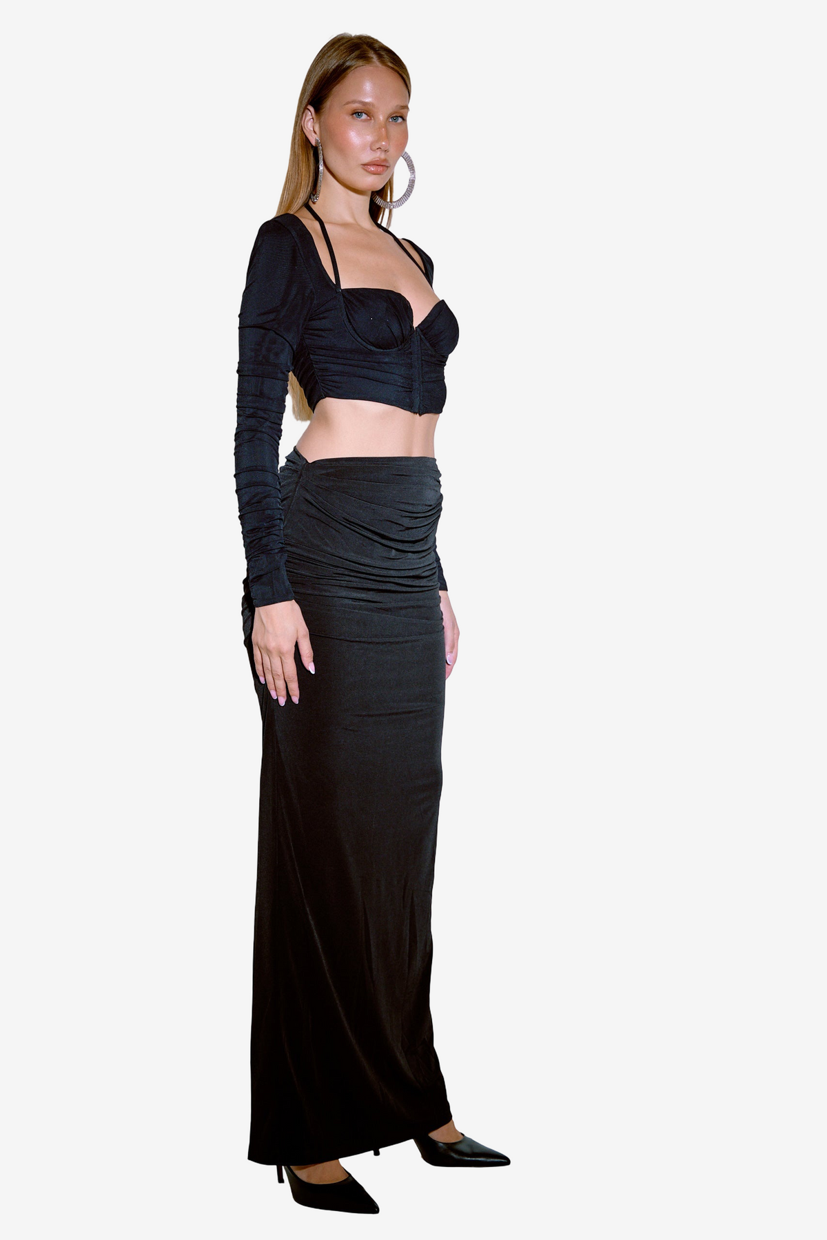 Long-Sleeve Strappy Mesh Crop Top