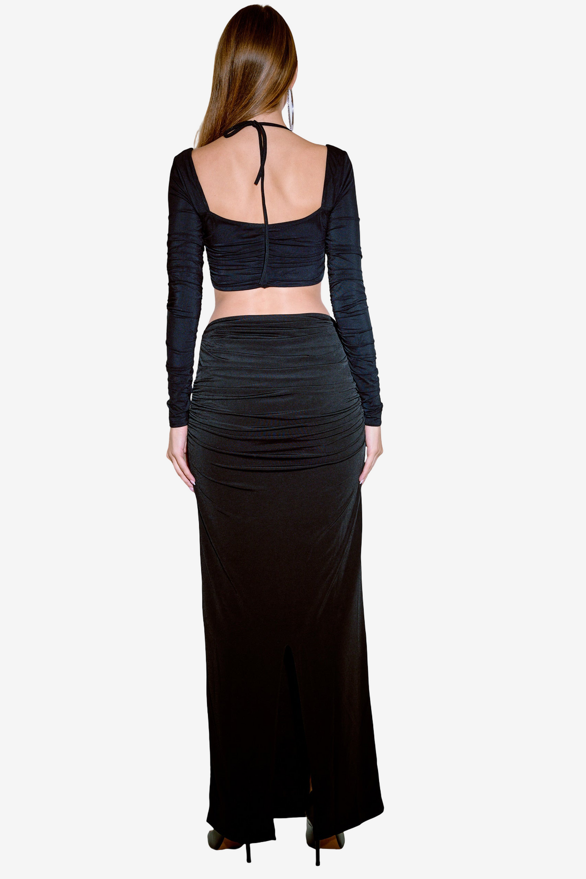 Long-Sleeve Strappy Mesh Crop Top