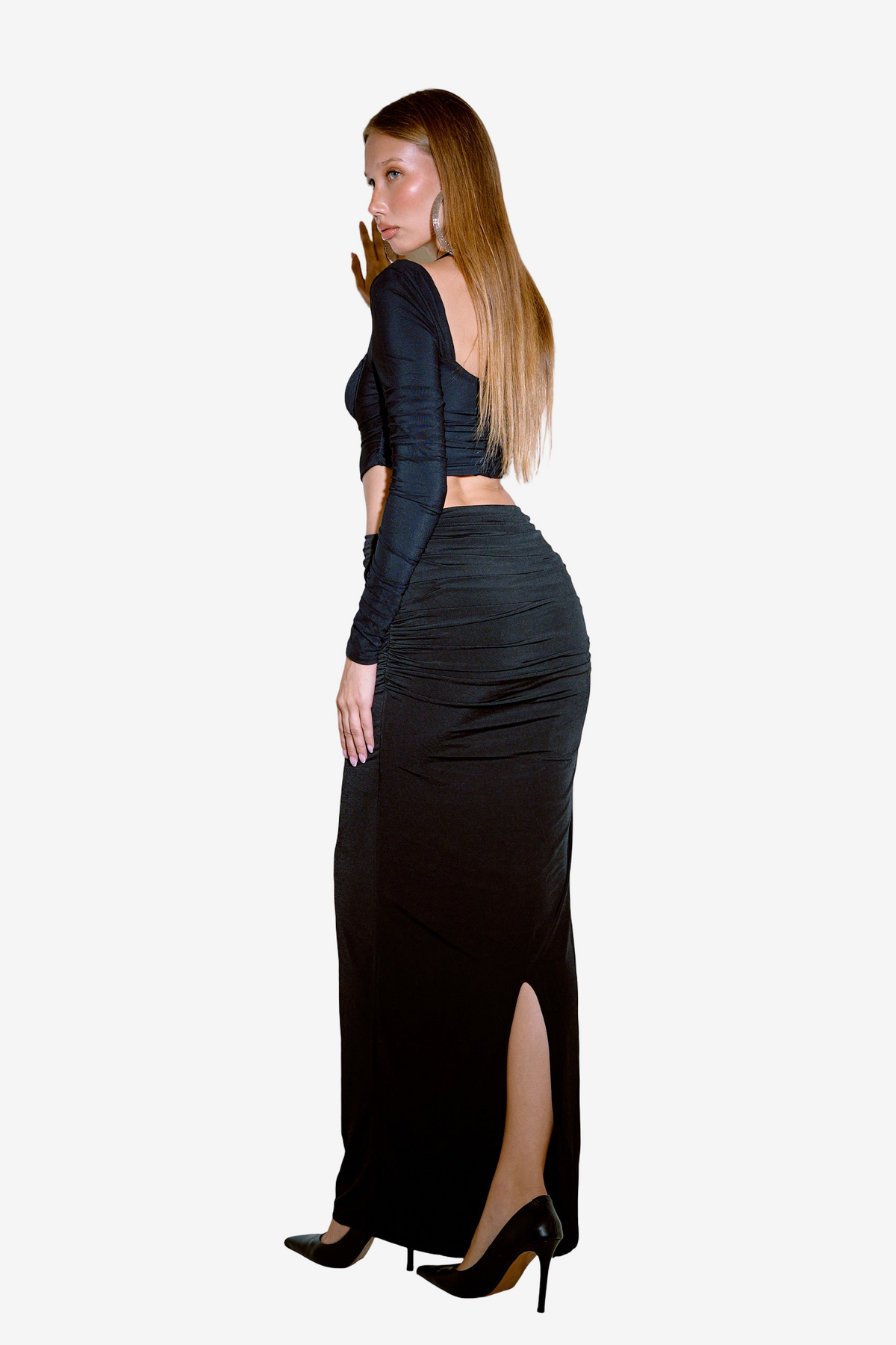 Long-Sleeve Strappy Mesh Crop Top