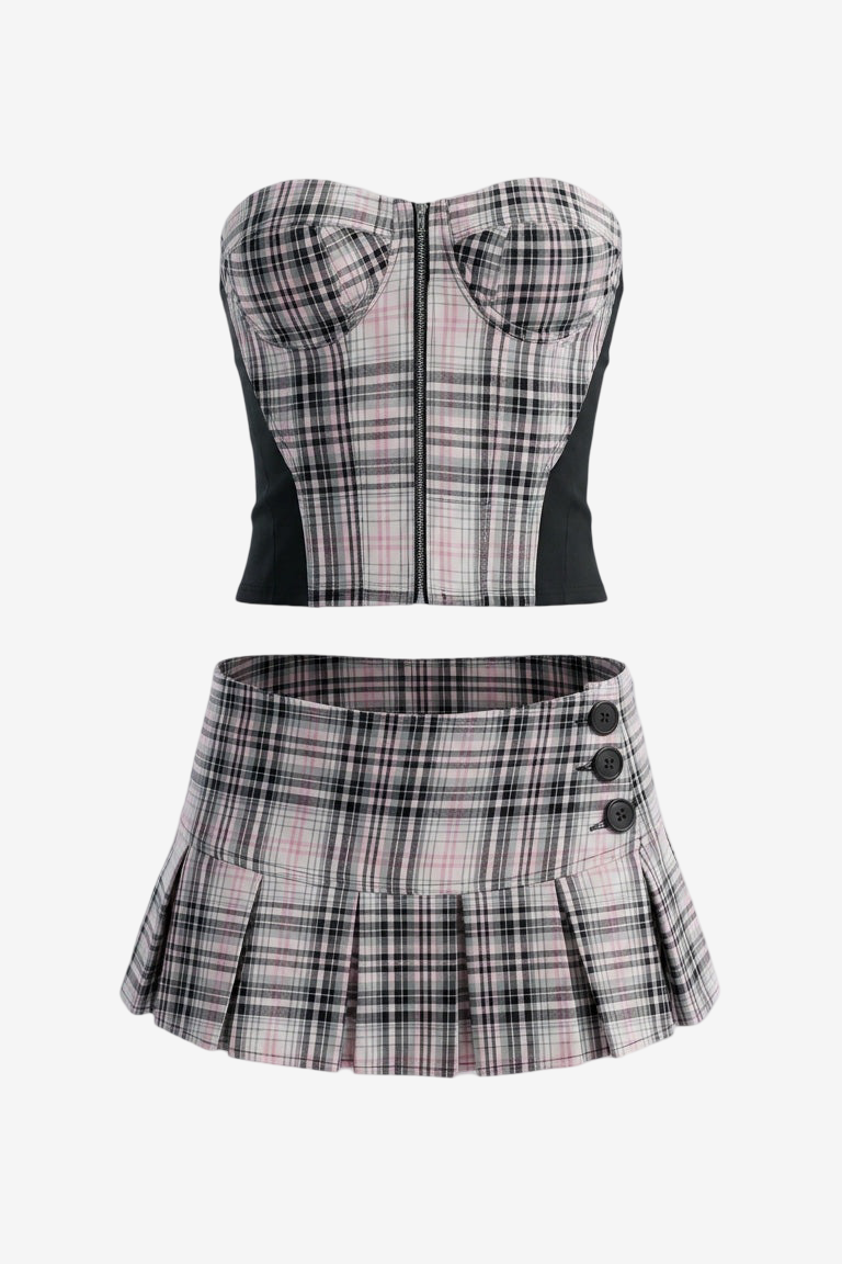 Plaid Tube Top & Skirt Set
