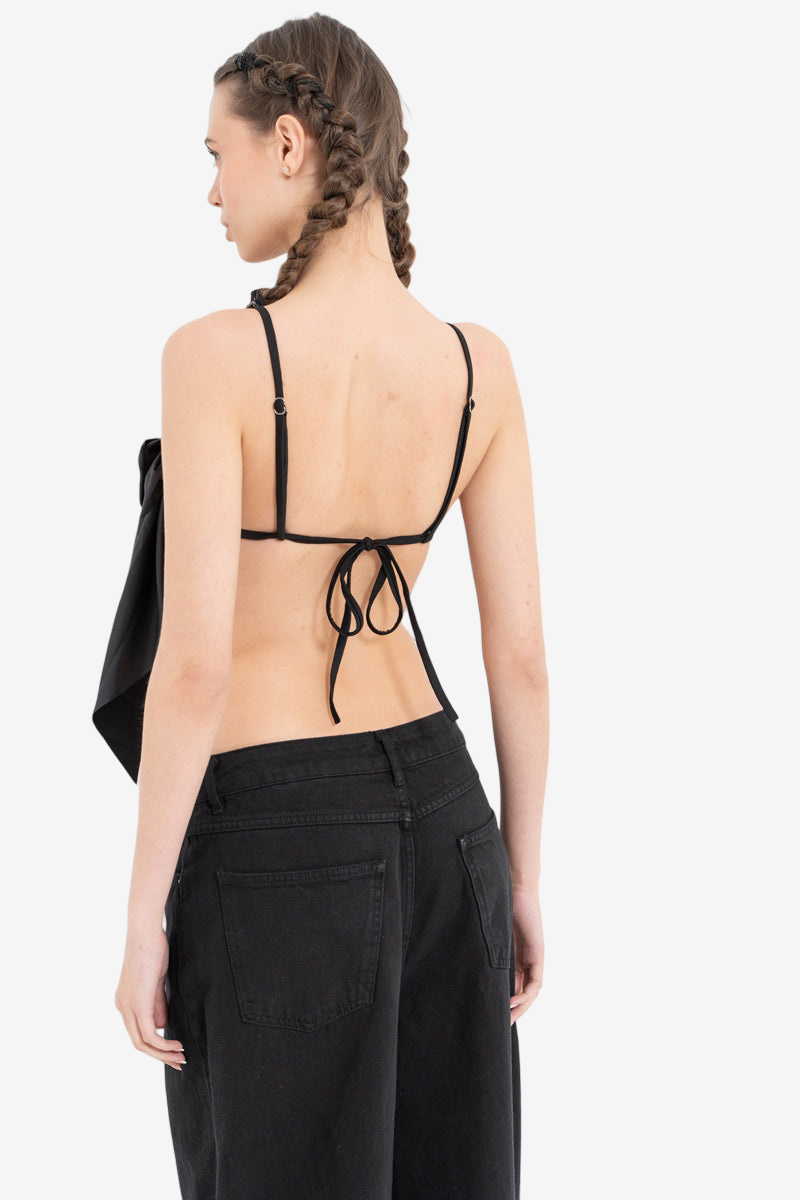 Bow-Accent Self-Tie Top