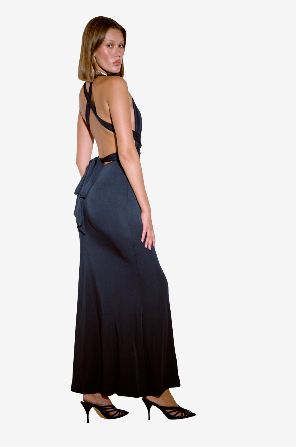 Self-Tie Rose-Accent Satin Dress