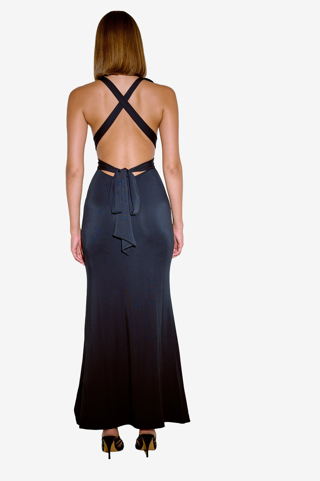 Self-Tie Rose-Accent Satin Dress