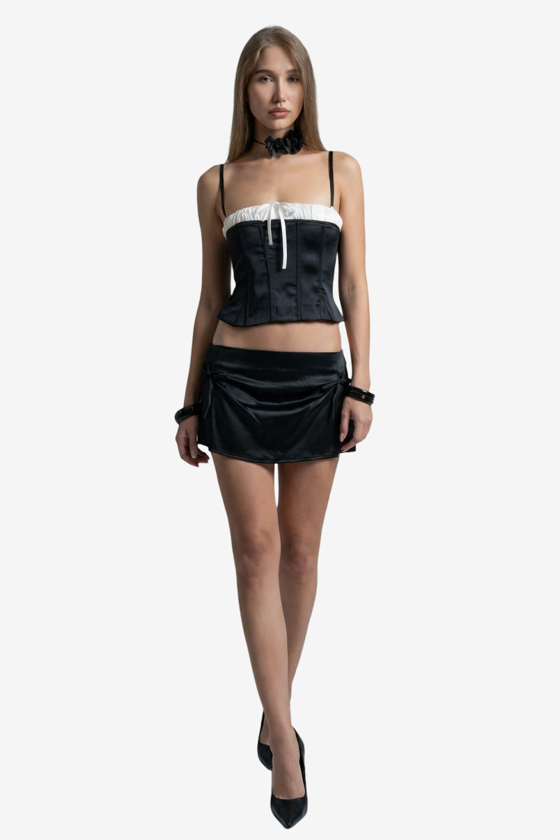 Contrast-Trim Satin Cami & Mini Skirt Set