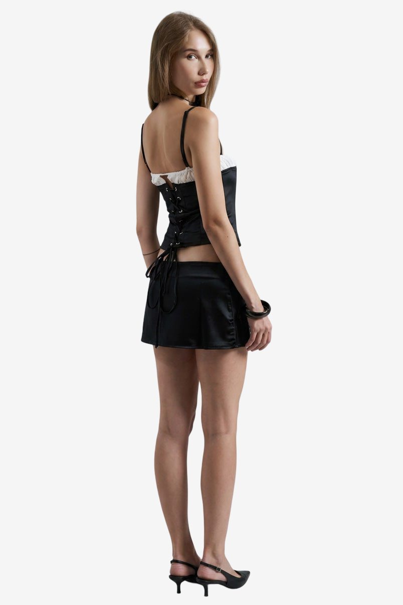 Contrast-Trim Satin Cami & Mini Skirt Set