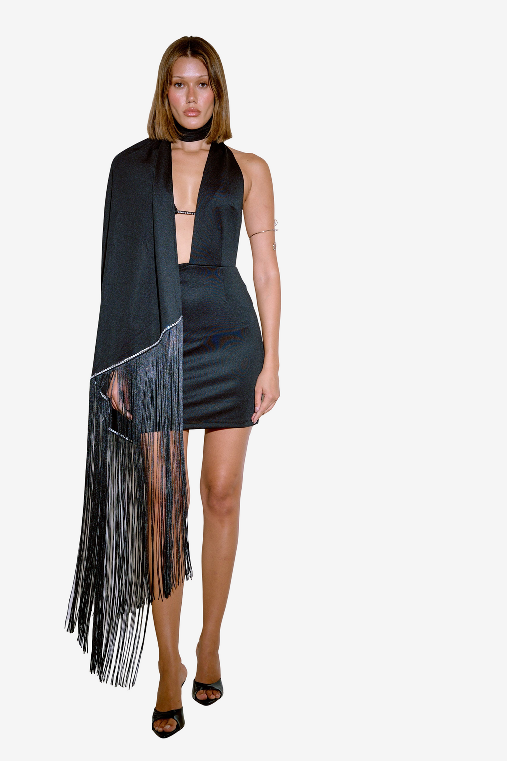 Mini Dress with Tasseled Shawl