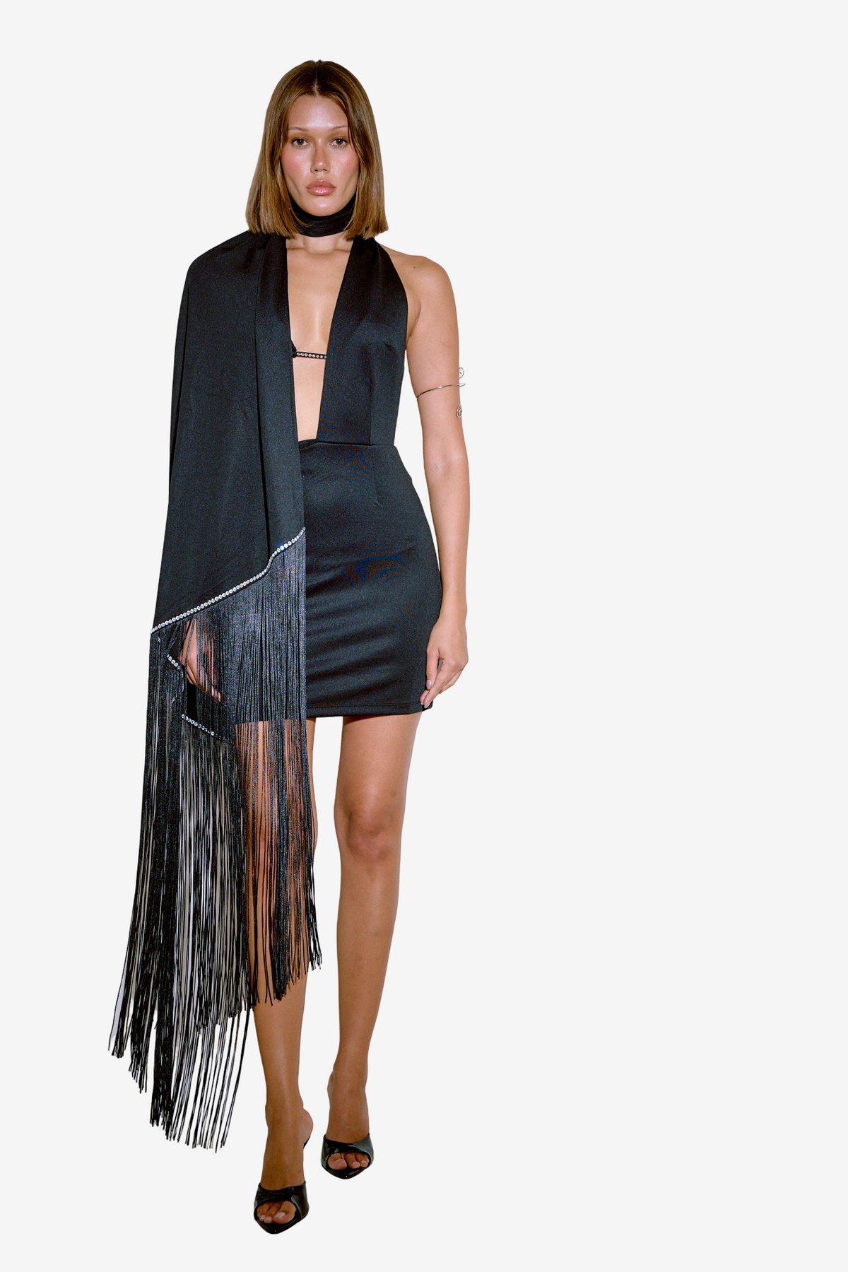 Mini Dress with Tasseled Shawl