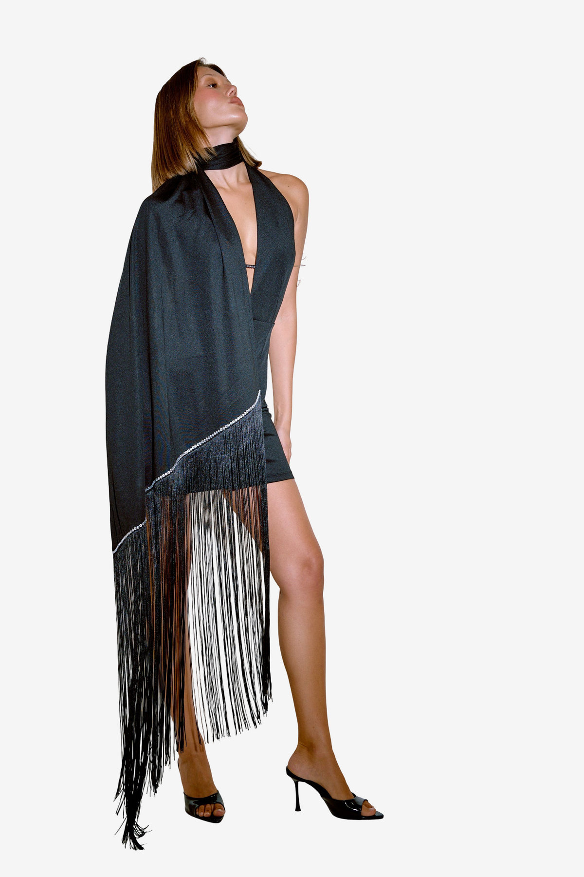 Mini Dress with Tasseled Shawl