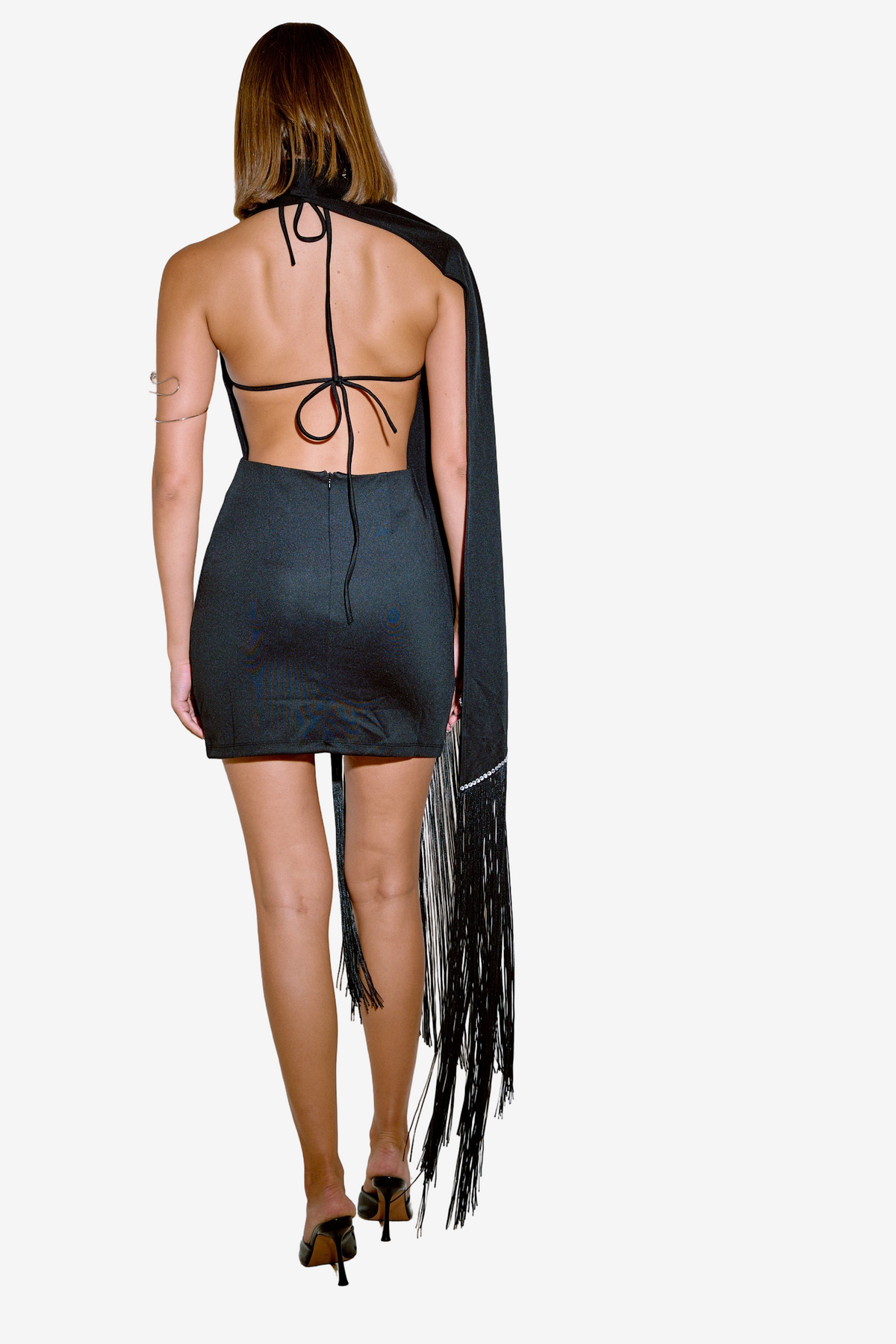 Mini Dress with Tasseled Shawl