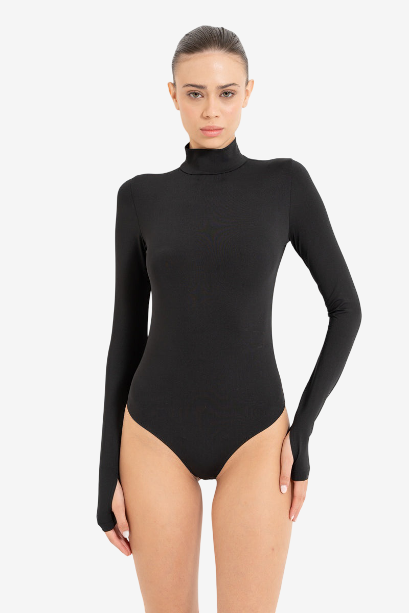Mock Neck Bodysuit with Thumb Holes