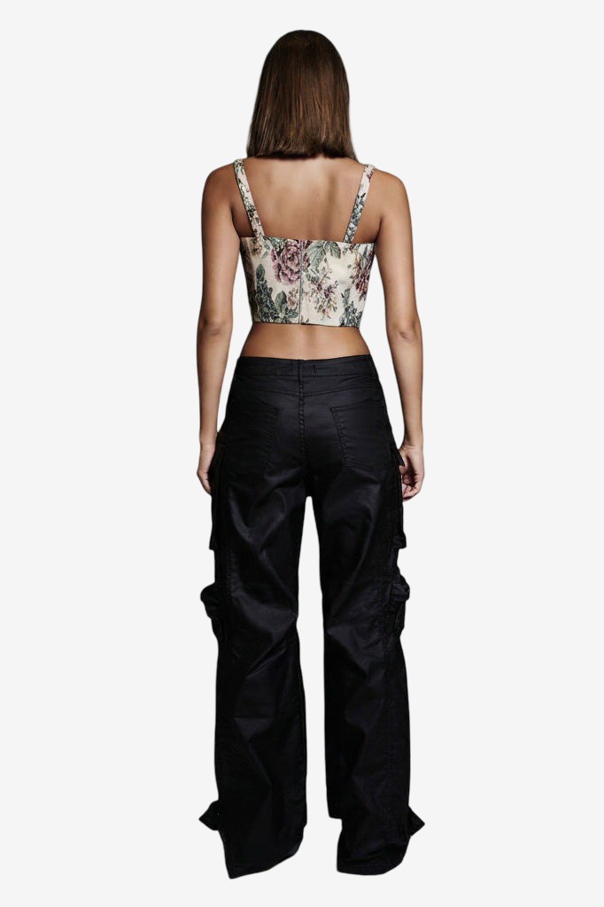 Shiny Wide-Leg Cargo Pants