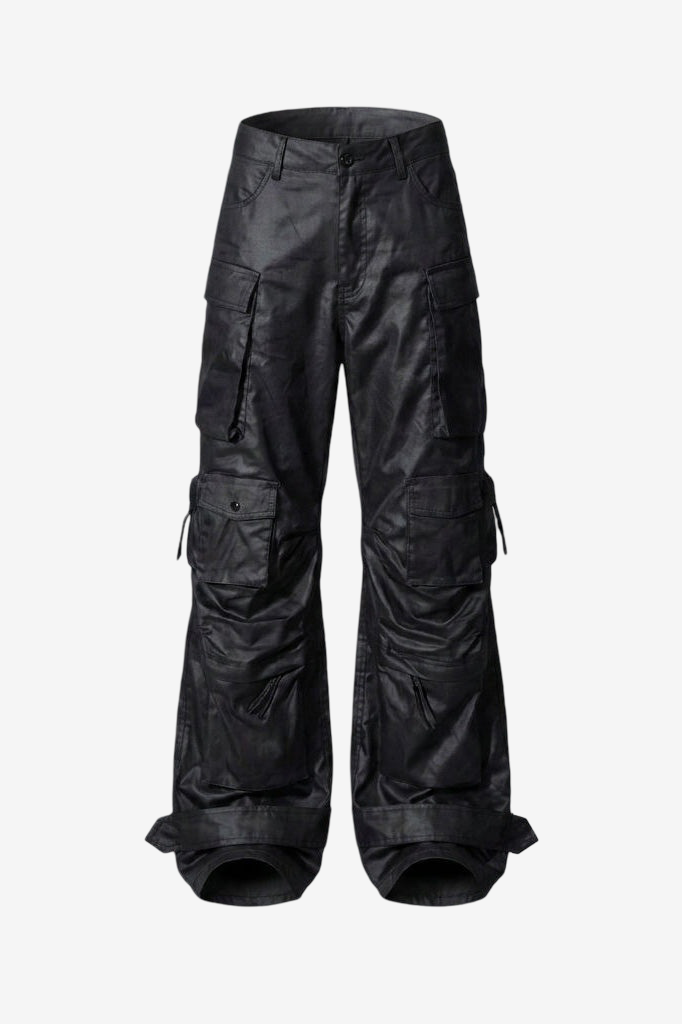 Shiny Wide-Leg Cargo Pants