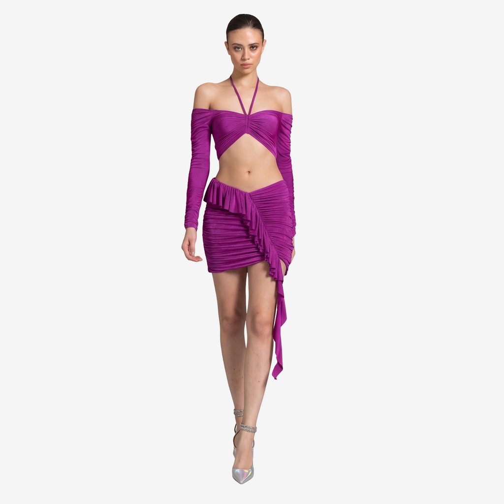 Ruched Crop Top & Mini Skirt Set