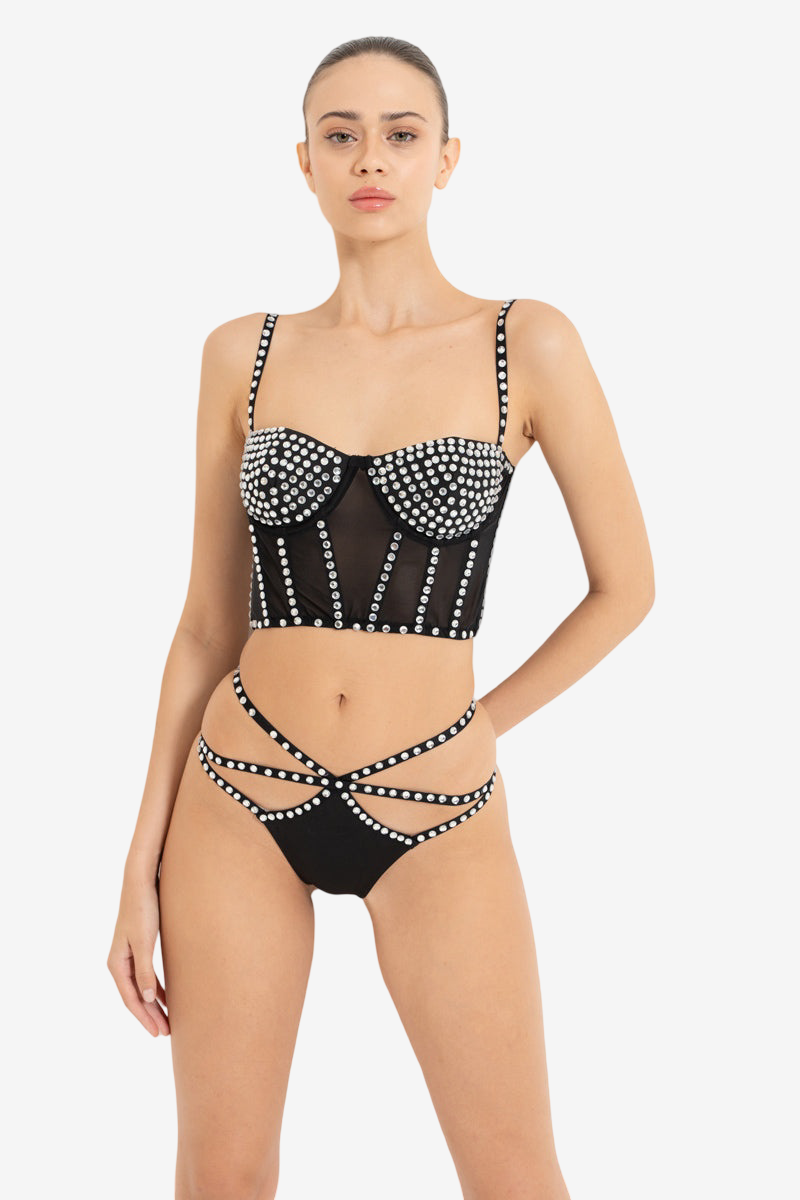 Embellished Sheer Bustier Set
