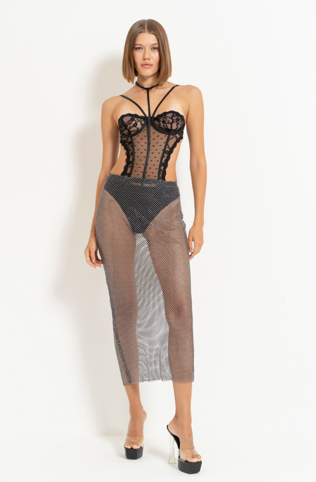Embellished Net Skirt with Lining