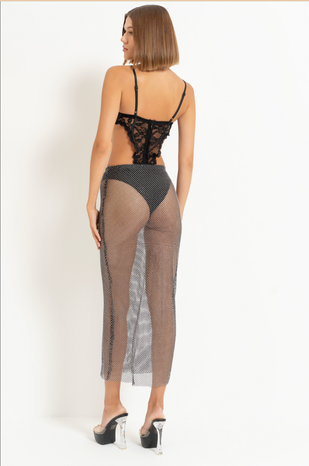 Embellished Net Skirt with Lining
