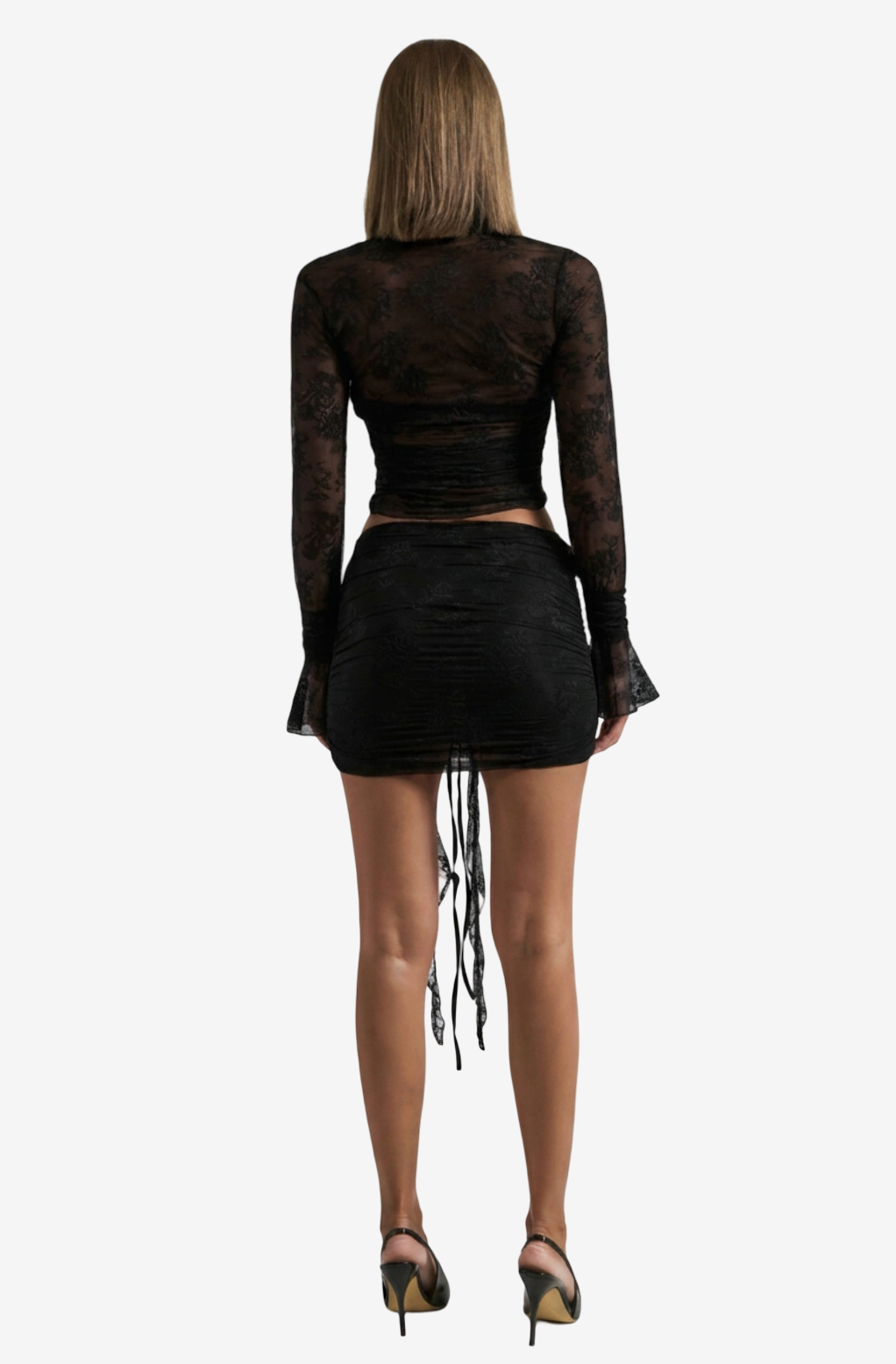 Ruched Lace Top & Mini Skirt Set