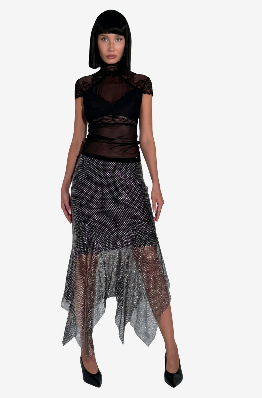 Embellished Net Skirt with Interior Lining