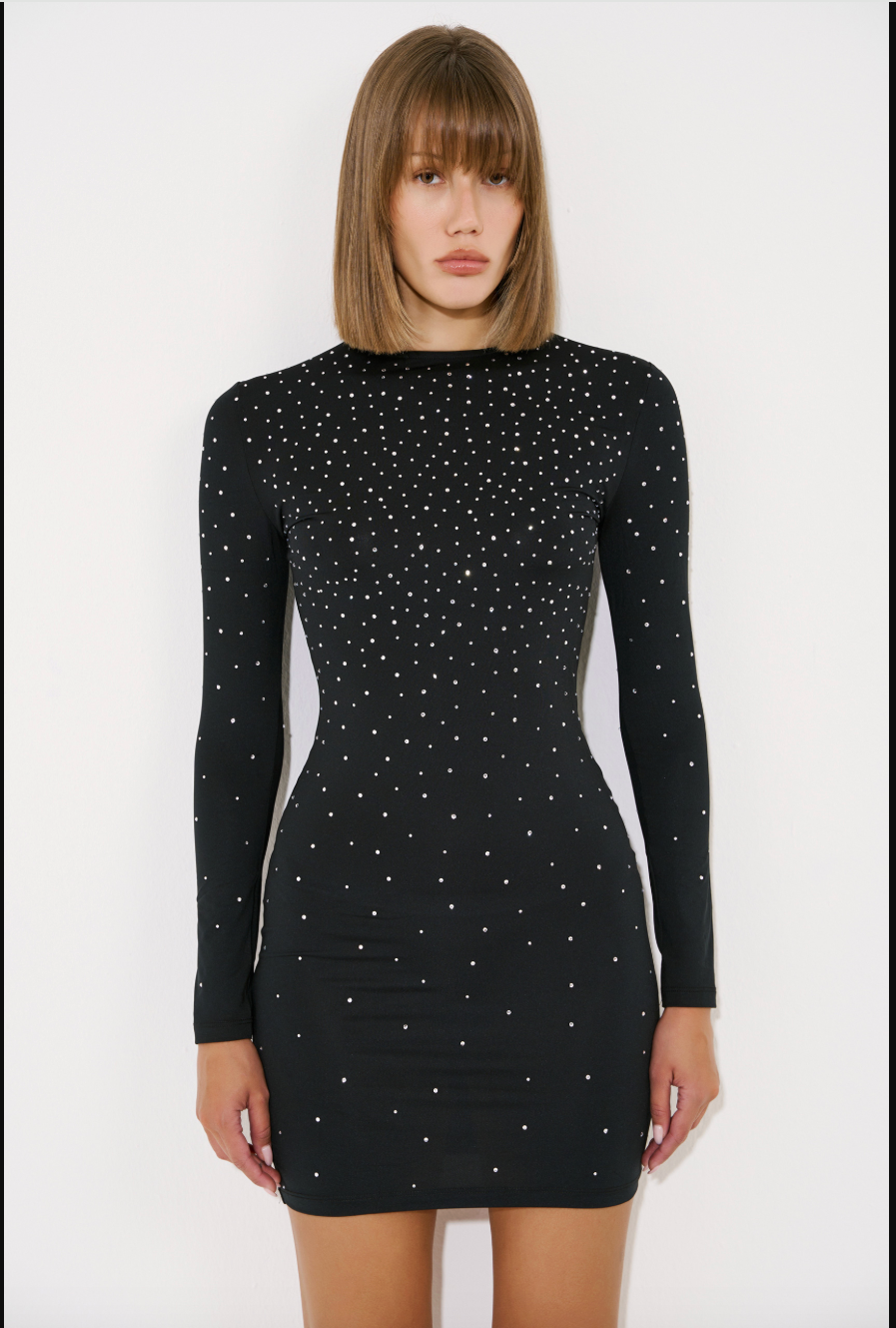 Long-Sleeve Embellished Mini Dress