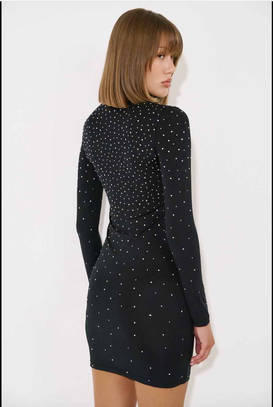 Long-Sleeve Embellished Mini Dress
