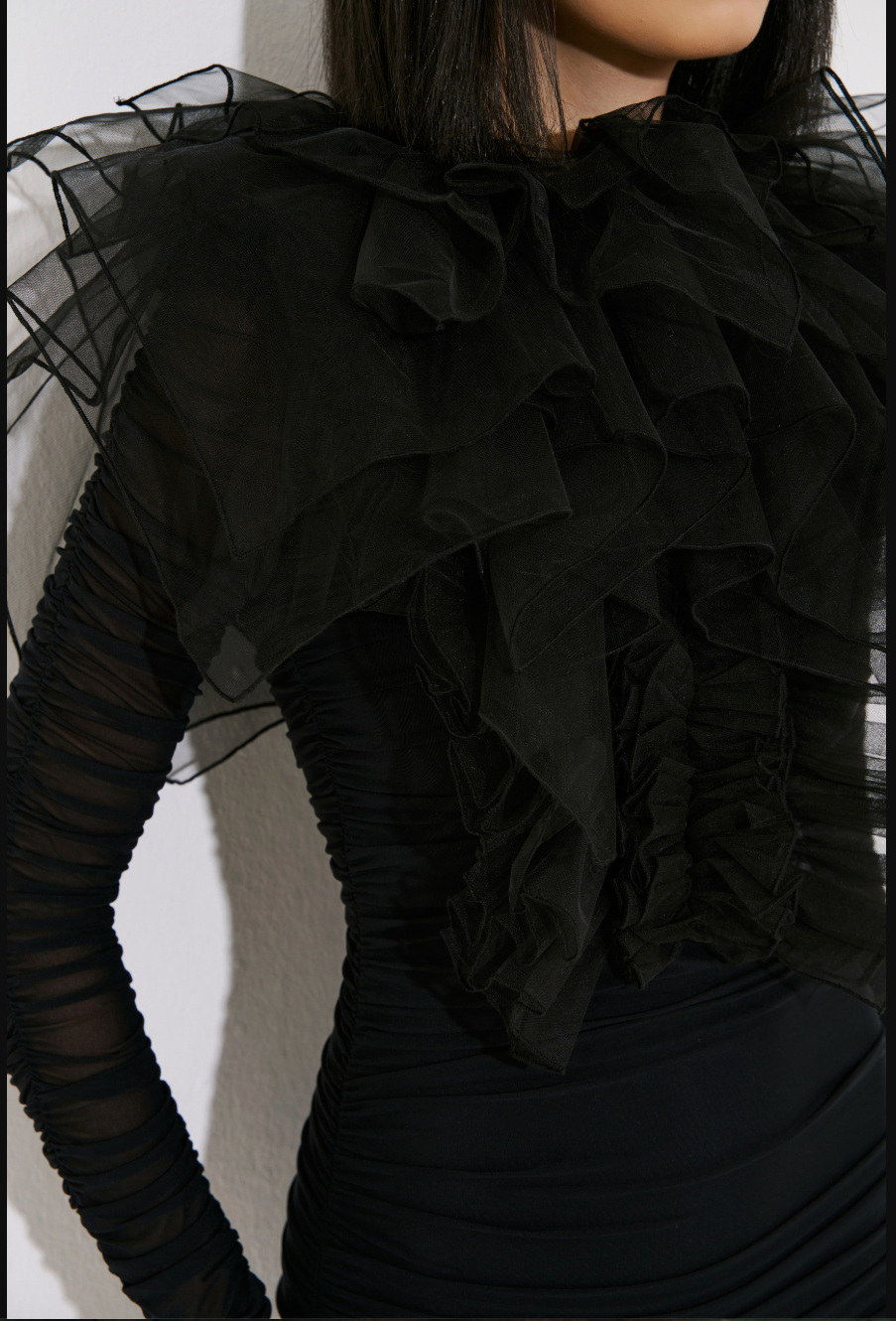 Ruffle Tulle-Trim Dress with Detachable Belt