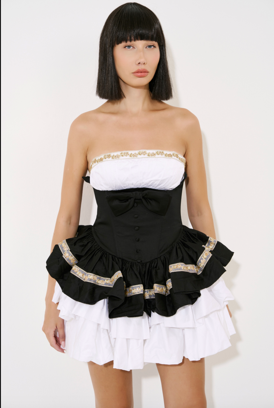 Tiered-Ruffle Tube Mini Dress
