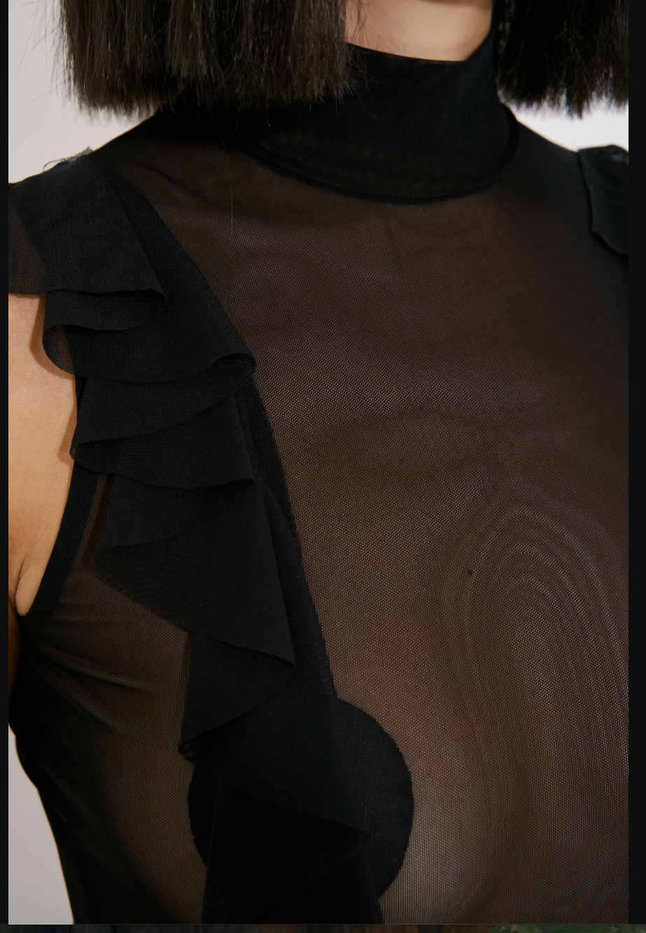 Feather-Hem Mesh Maxi Dress