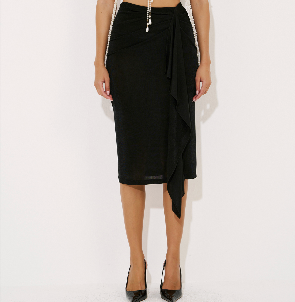 Elastic-Waist Midi Skirt