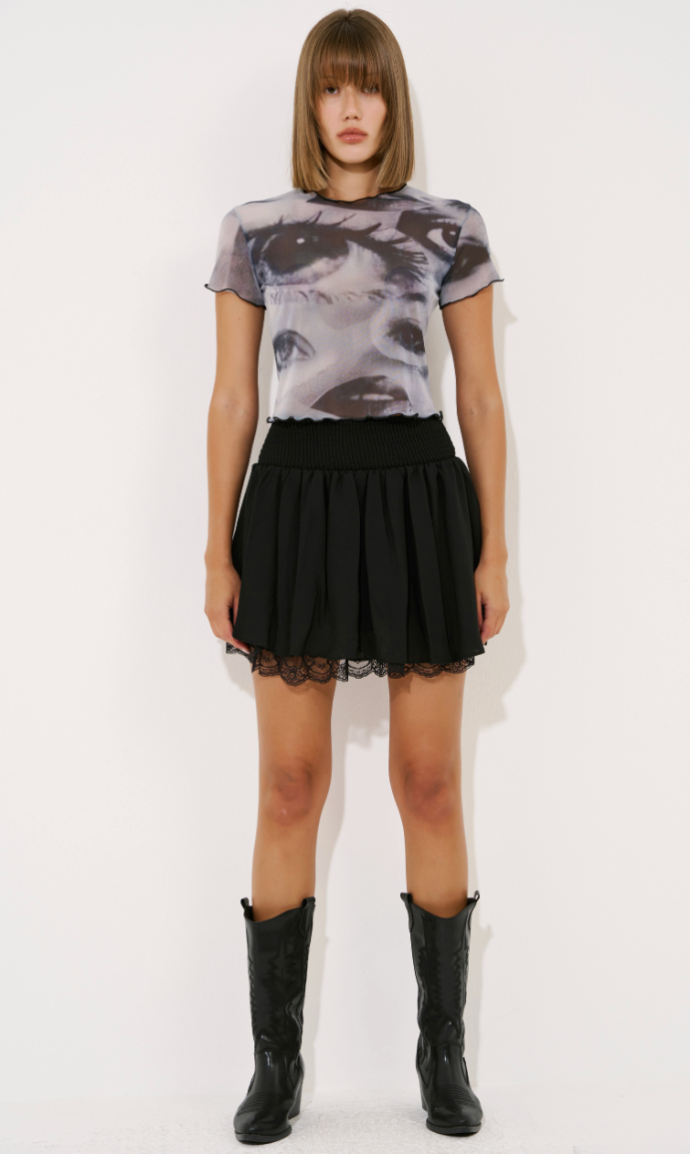 Printed Sheer Mesh Crop Top