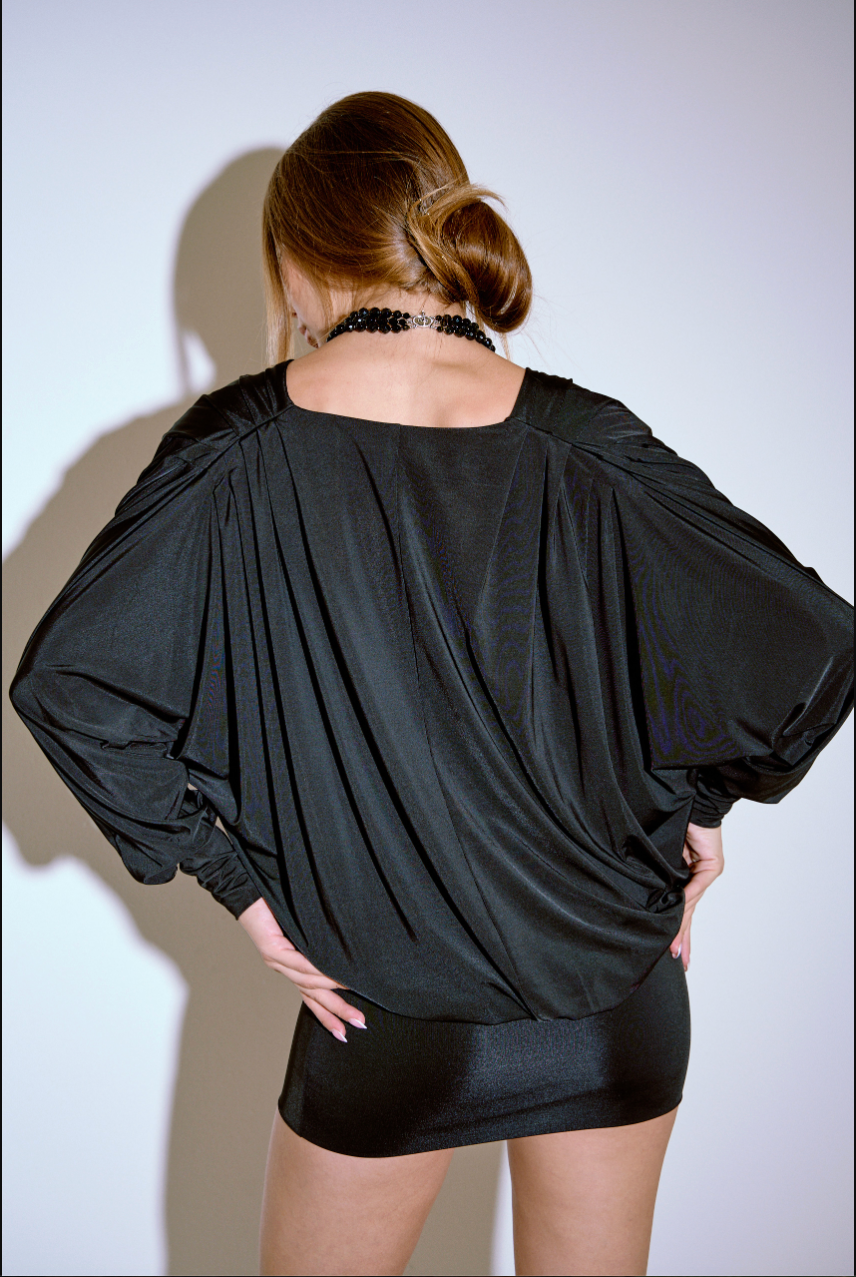 Bat-Sleeve V-Neck Mini Dress