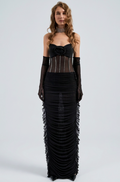 Shirred Mesh Maxi Skirt