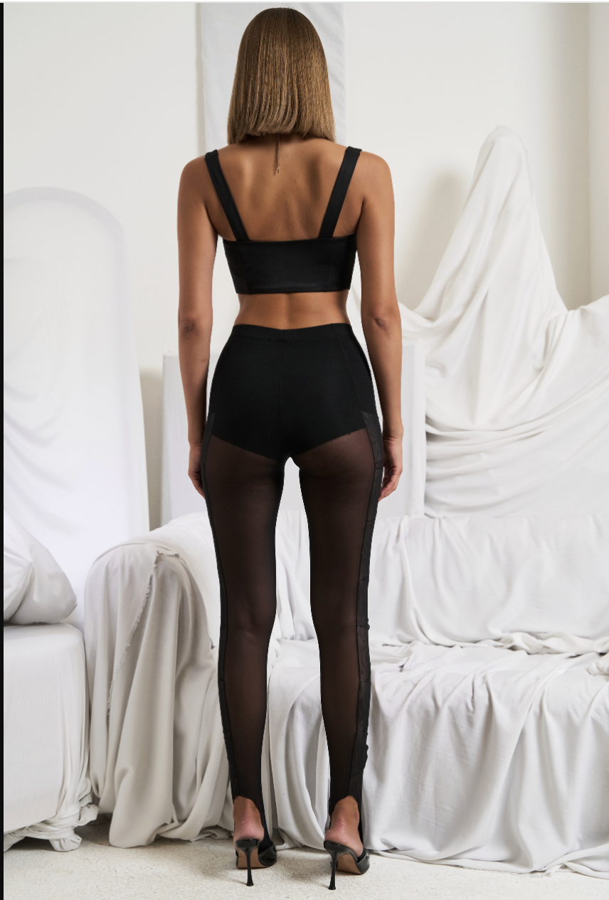 Lace-Up Footed Mesh Leggings