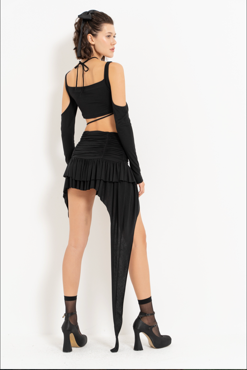 Bias-Tie Crop Top & Ruched Skirt Set