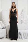 Halter Maxi Dress with Lace Corset Bodice