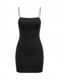 İp Askılı Dar Mini Elbise Black - Black - ön