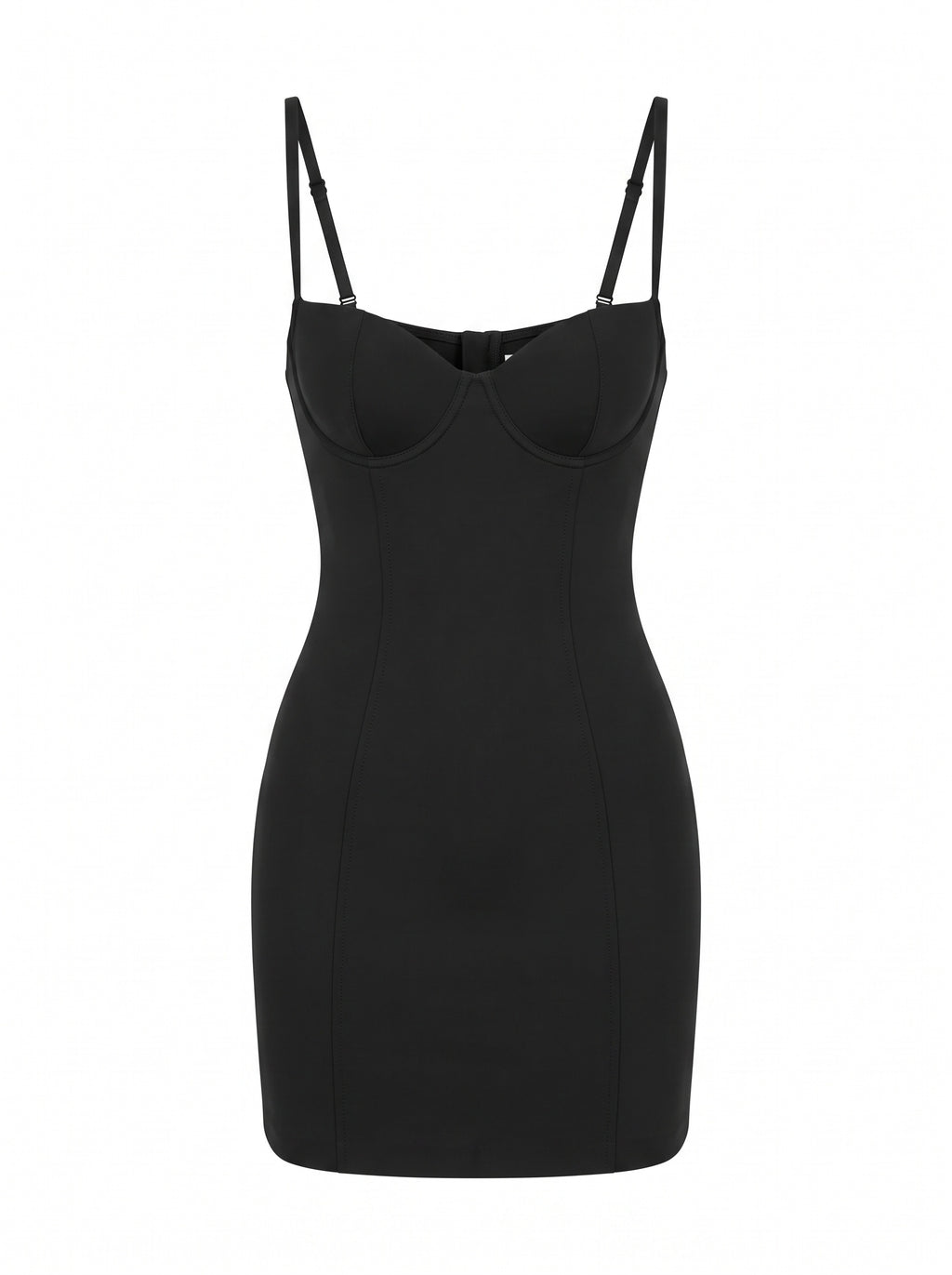 Göğüs Süngerli Vücudu Saran Mini Elbise - Black - ön