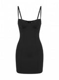 Göğüs Süngerli Vücudu Saran Mini Elbise - Black - ön