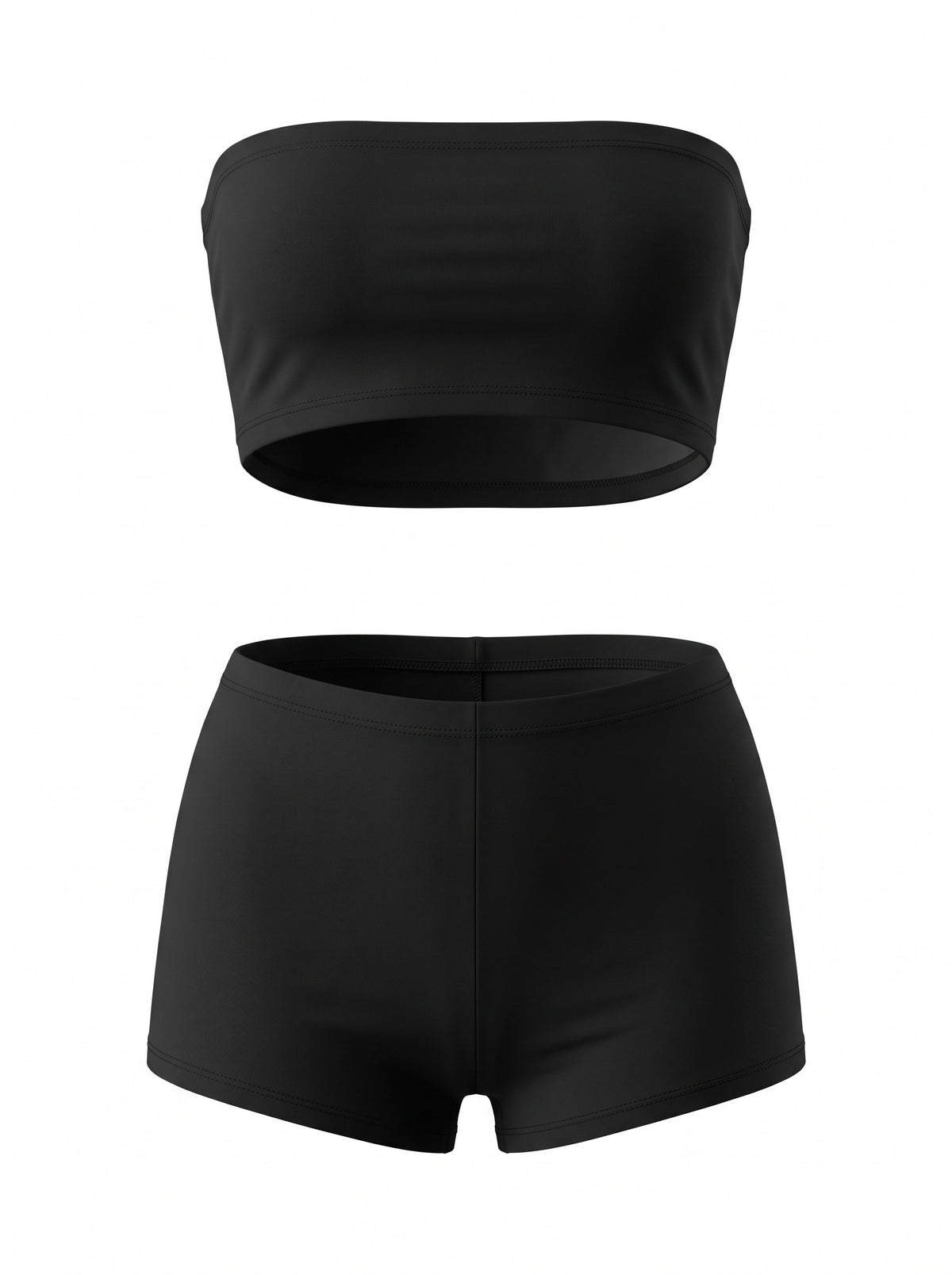 Straplez Büstiyer Ve Booty Şort Takım Black - Black - ön