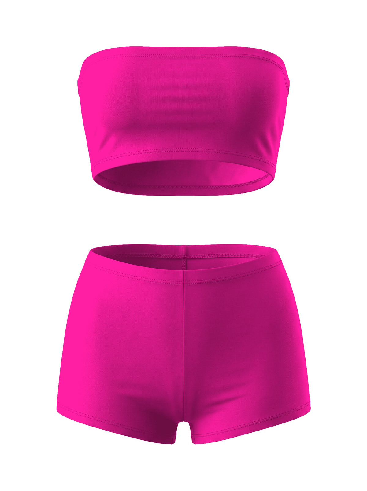 Straplez Büstiyer Ve Booty Şort Takım Black - Fuchsia - ön