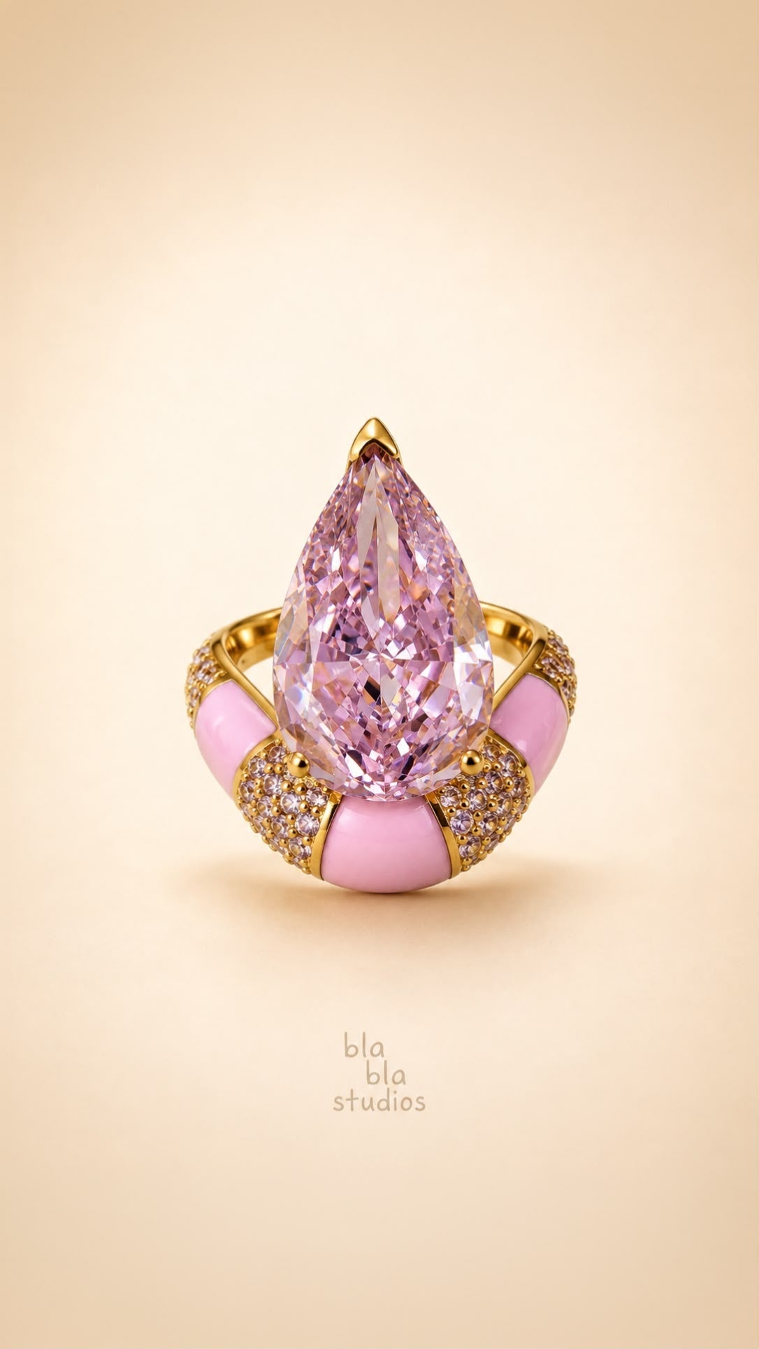 Pembe Mineli Damla Kesim Kristal Yüzük - 1