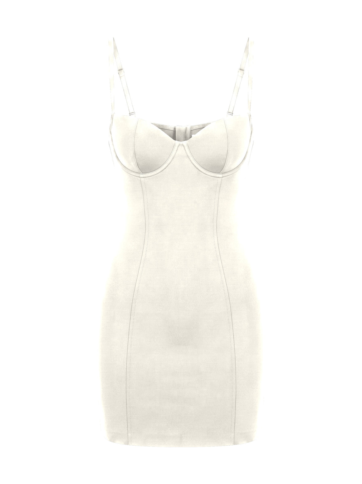 Göğüs Süngerli Vücudu Saran Mini Elbise - Offwhite - ön