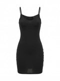Askılı Dar Kesim Mini Elbise - Black - ön