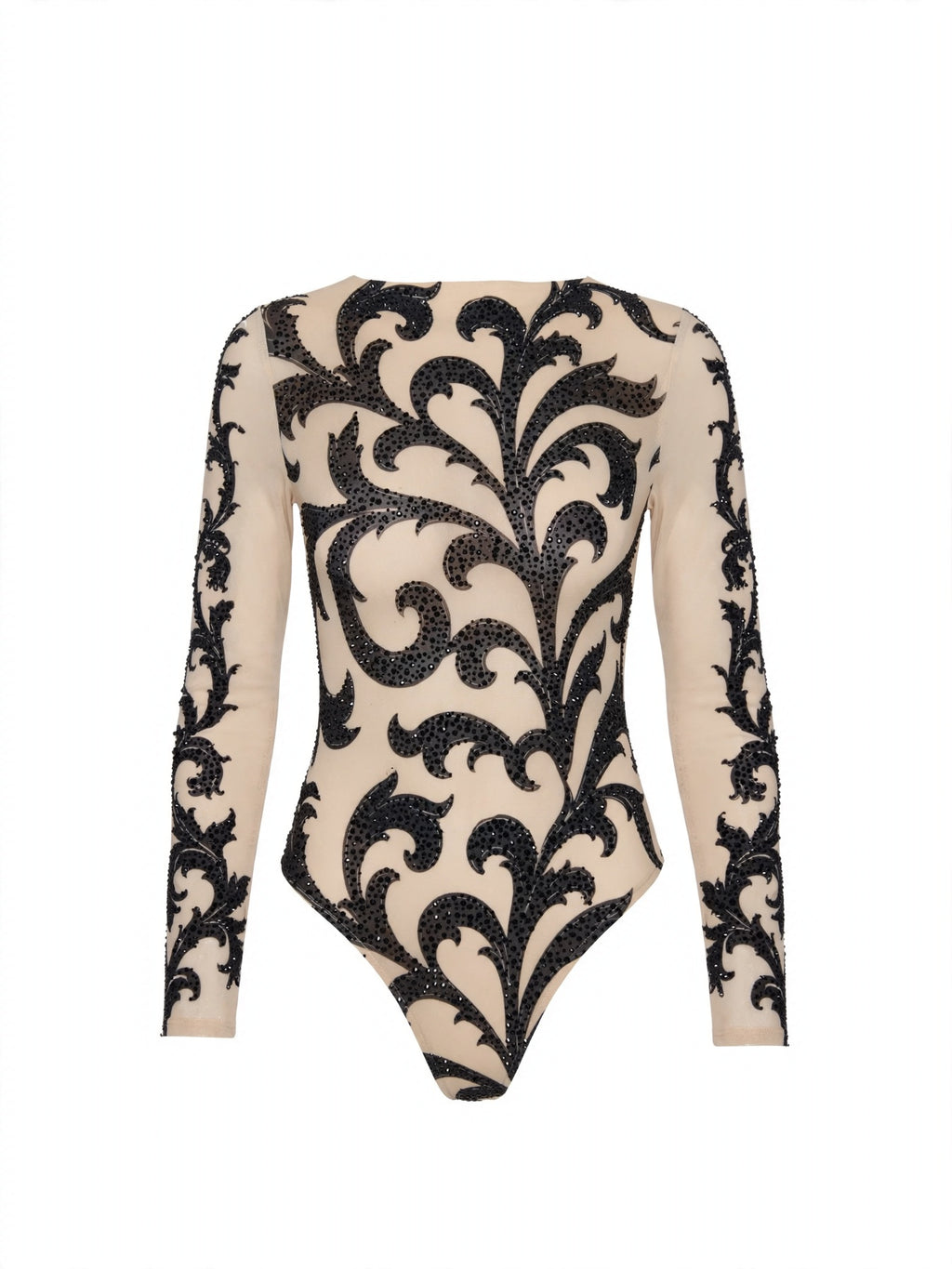 Taşlı Desenli Transparan Bodysuit - Nude - ön
