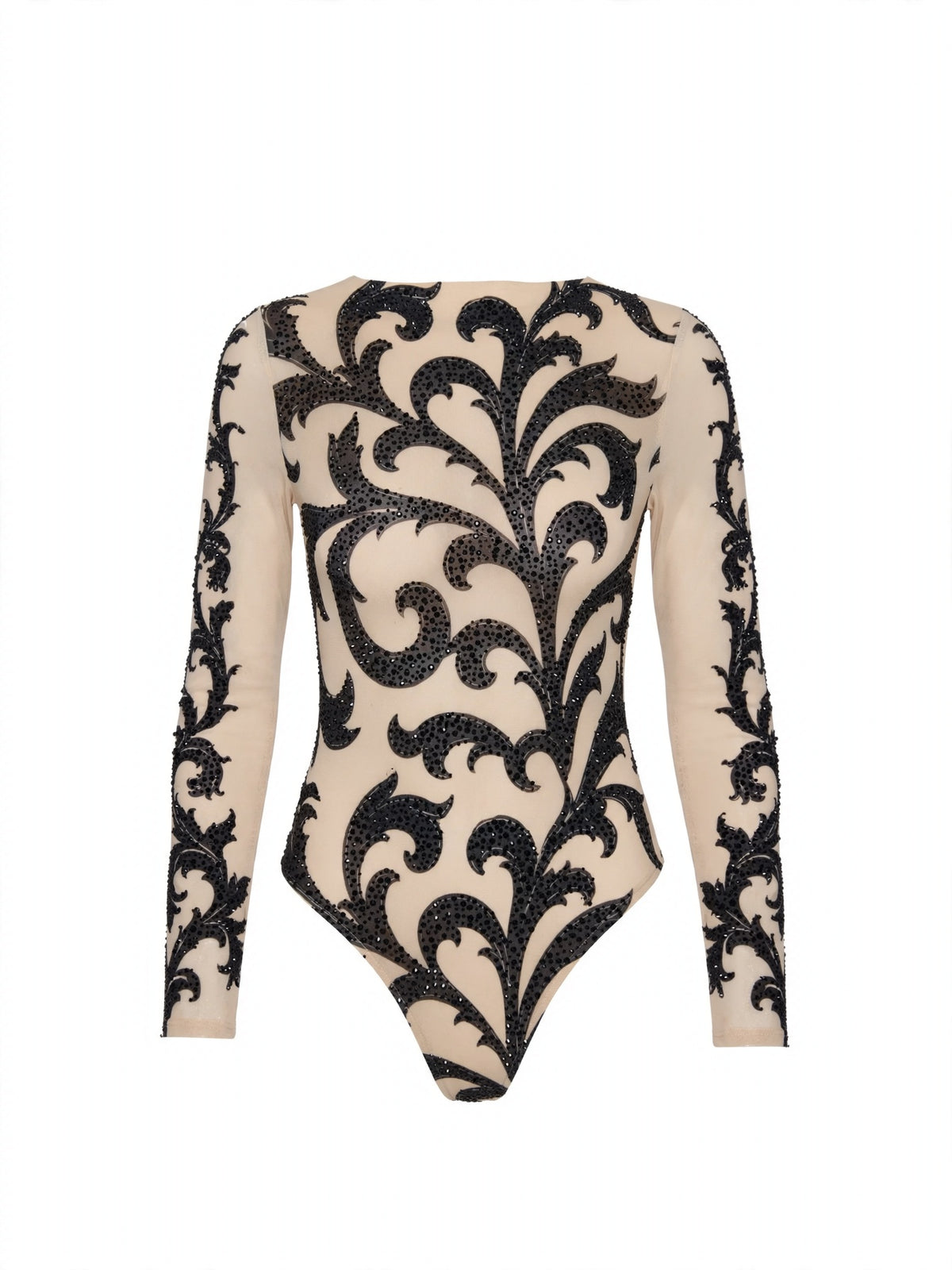 Taşlı Desenli Transparan Bodysuit - Nude - ön