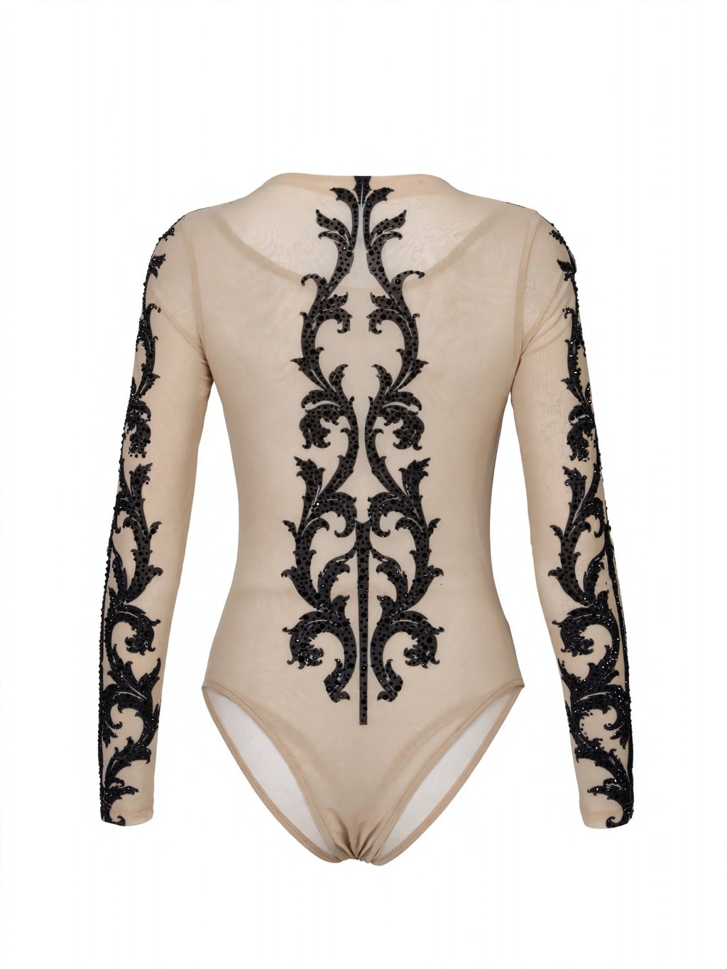 Taşlı Desenli Transparan Bodysuit - Nude - arka